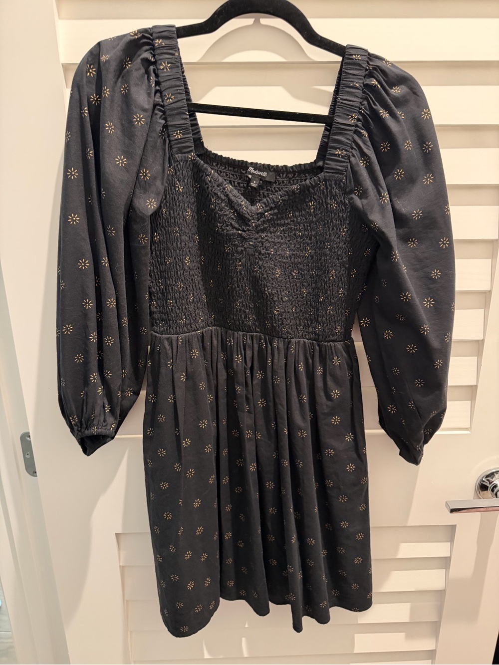 Madewell Black Mini Dress with Gold Star Motif